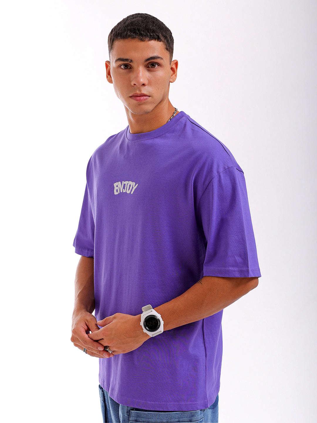 Men's Purple Oversized Fit Back Printed T-Shirt