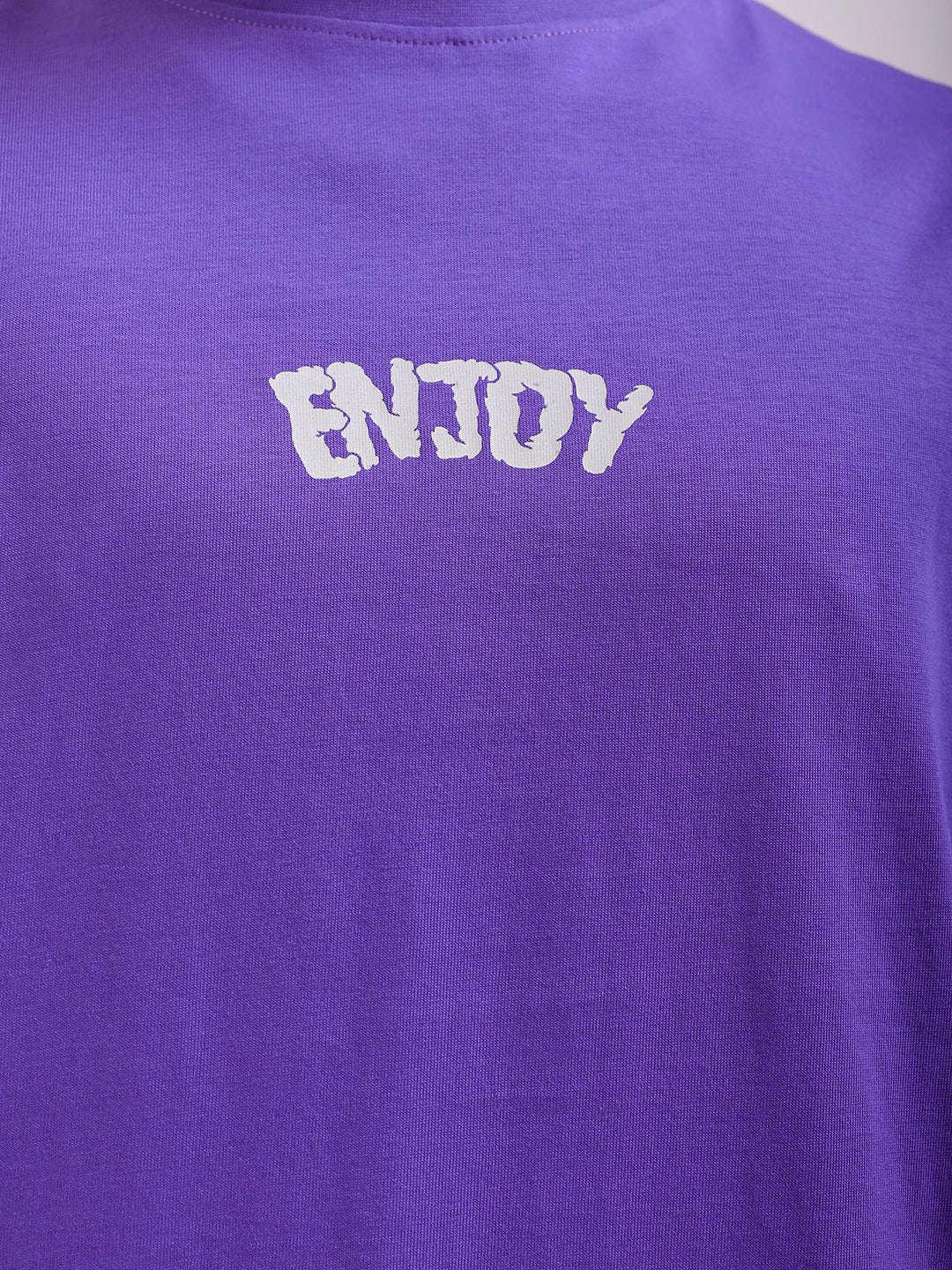 Men's Purple Oversized Fit Back Printed T-Shirt