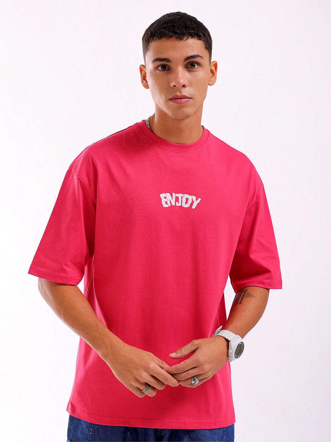 Men's Pink Oversized Fit Back Printed T-Shirt