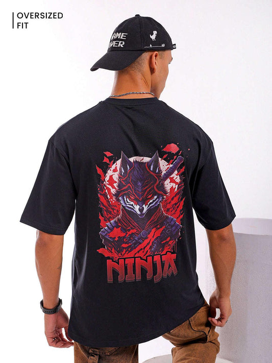 Men's Black Oversized Fit Back Printed T-Shirt