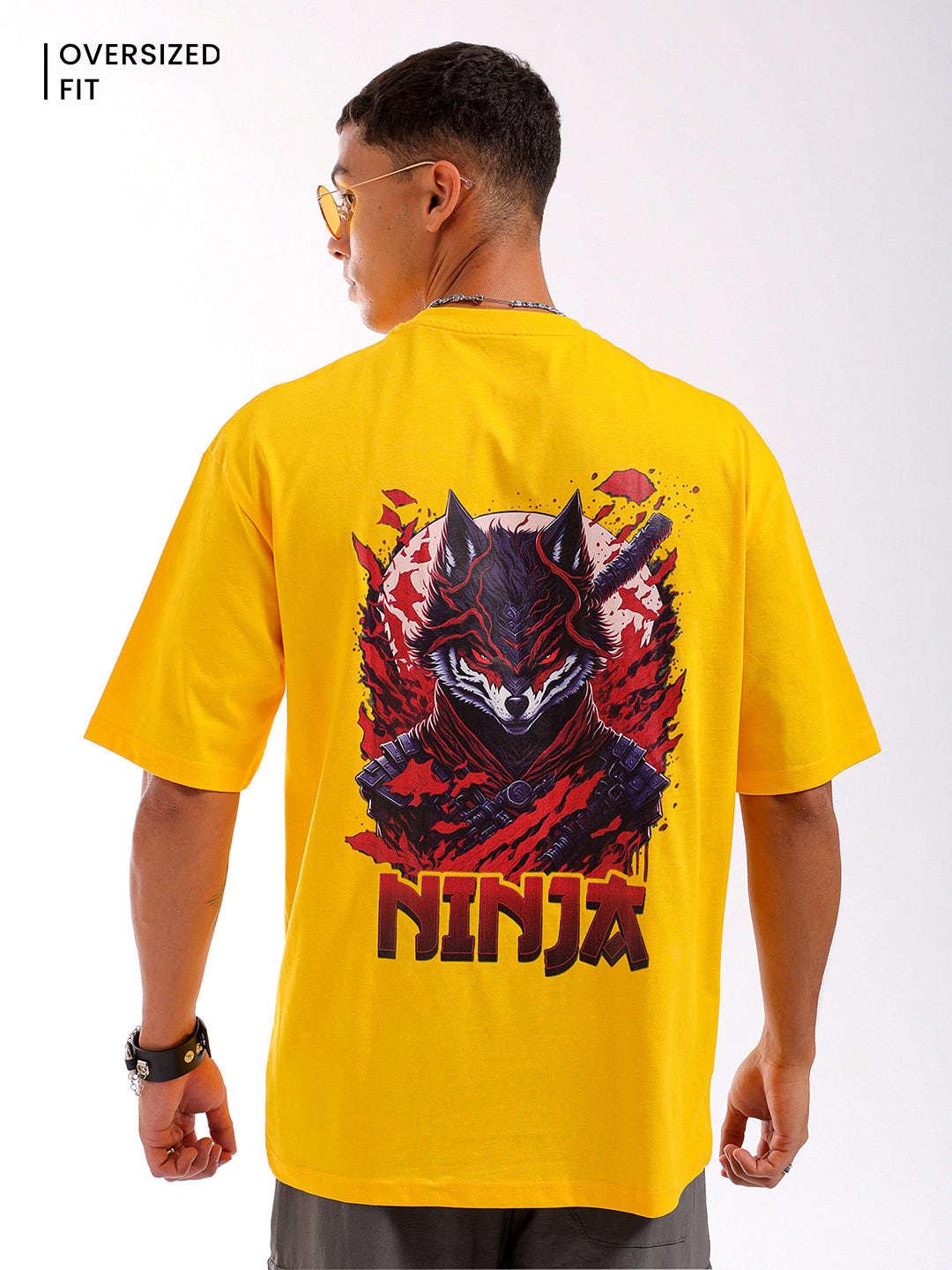 Men's Yellow Oversized Fit Back Printed T-Shirt