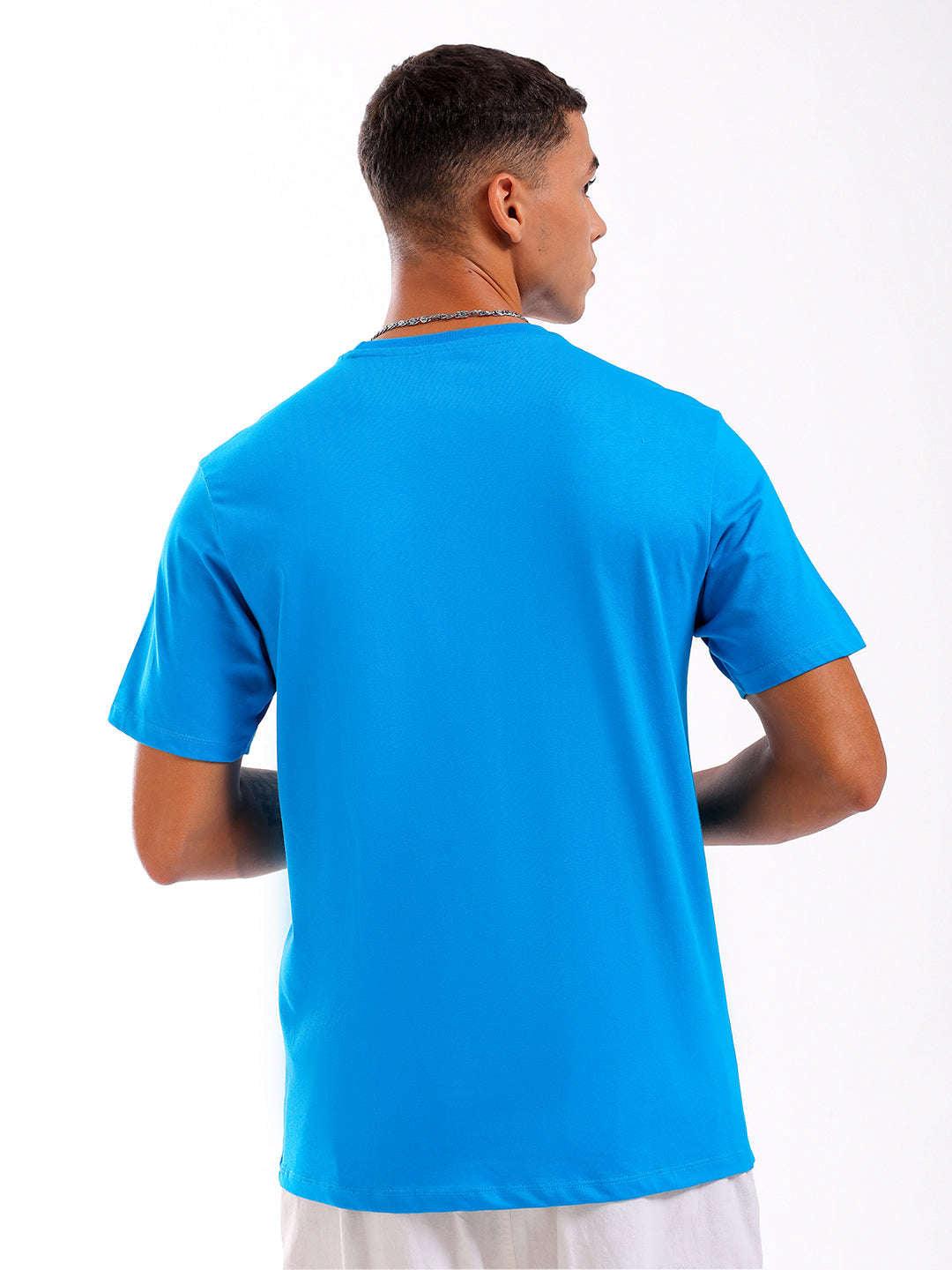 Men's Blue Slim Fit Printed T-Shirt