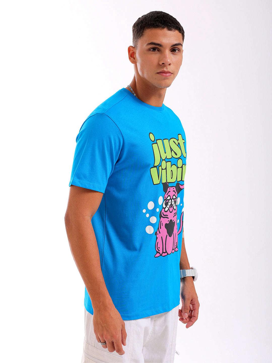 Men's Blue Slim Fit Printed T-Shirt