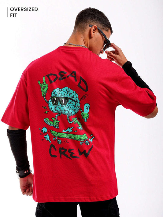 Men's Red Oversized Fit Back Printed T-Shirt