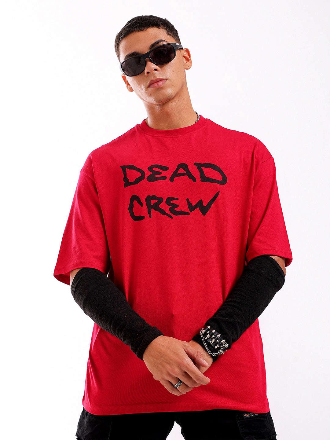 Men's Red Oversized Fit Back Printed T-Shirt