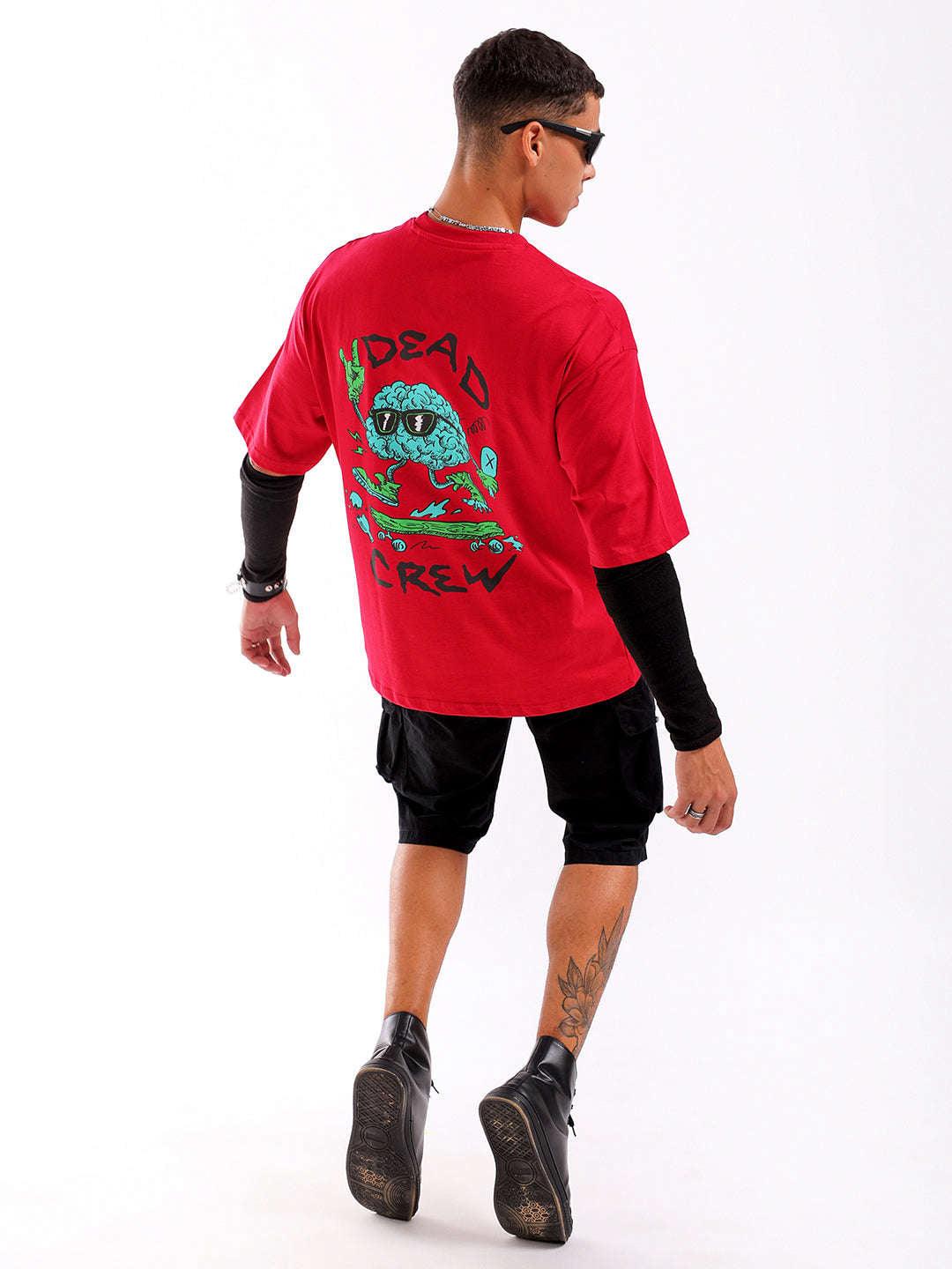 Men's Red Oversized Fit Back Printed T-Shirt