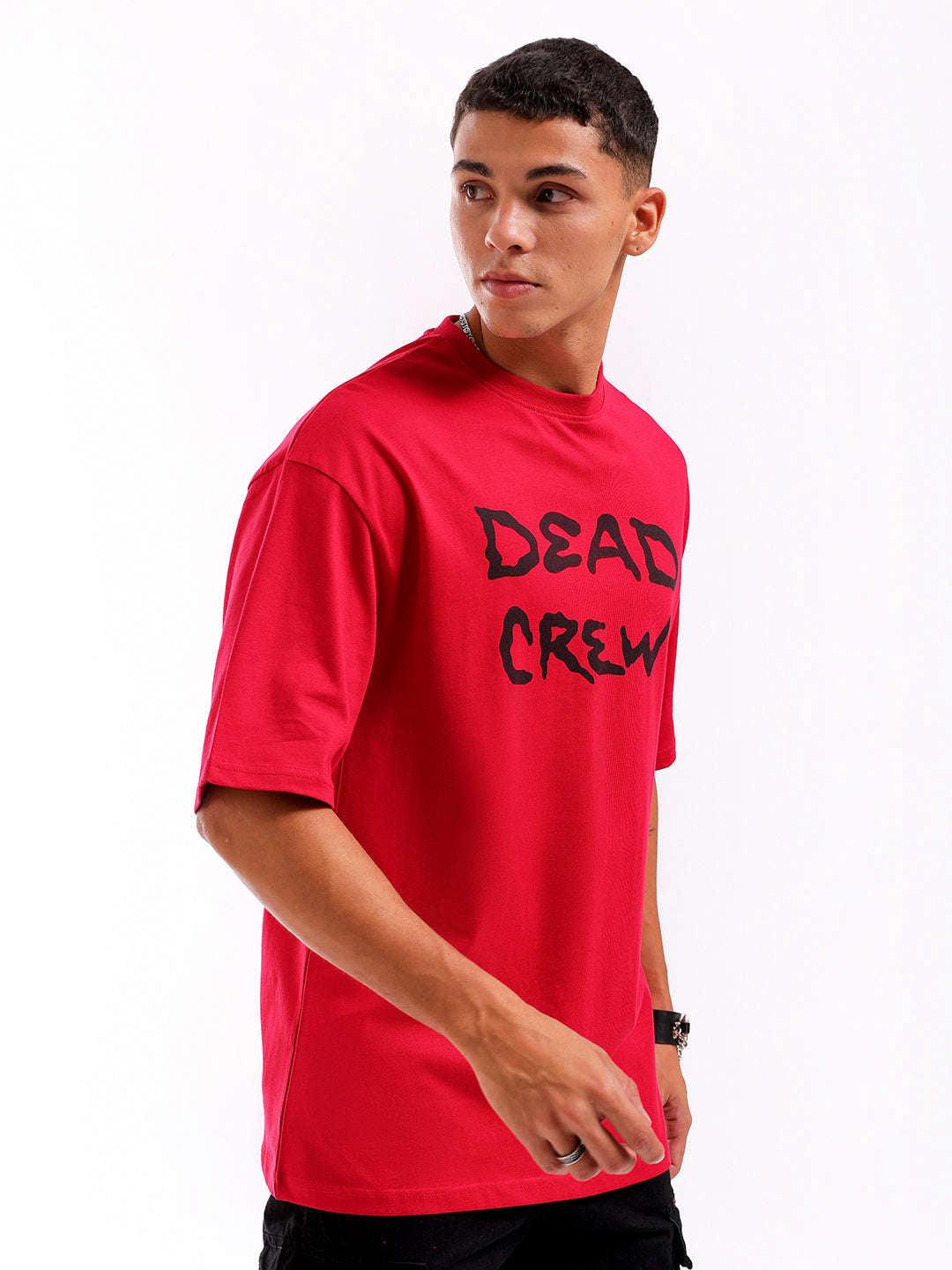 Men's Red Oversized Fit Back Printed T-Shirt