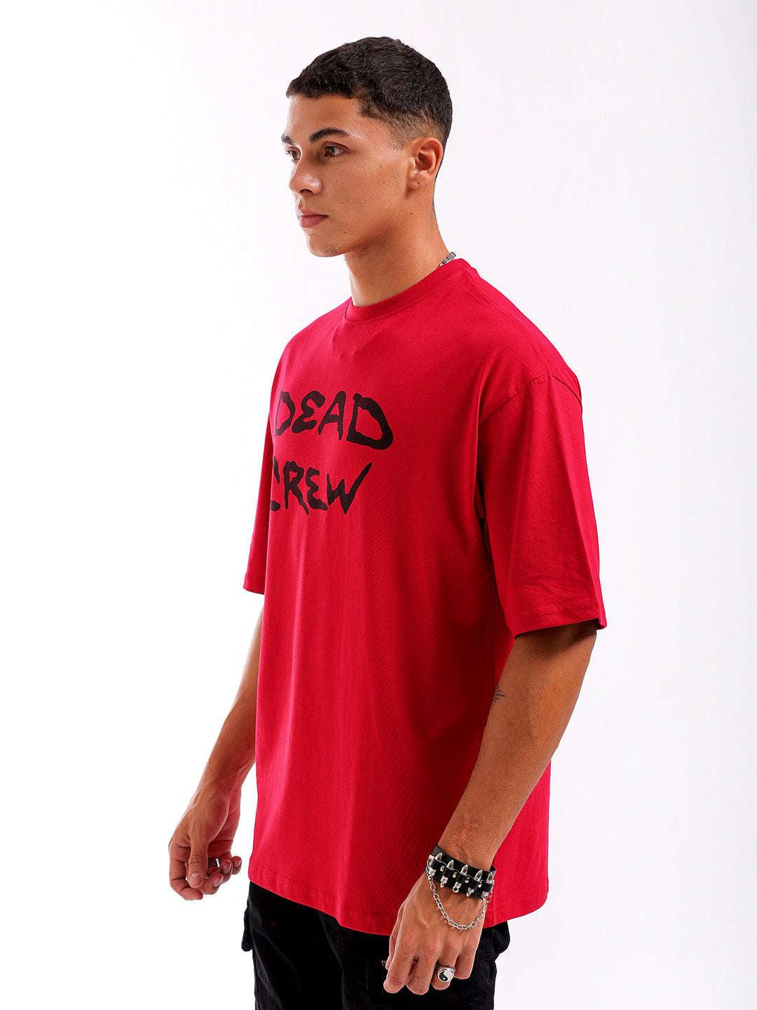 Men's Red Oversized Fit Back Printed T-Shirt