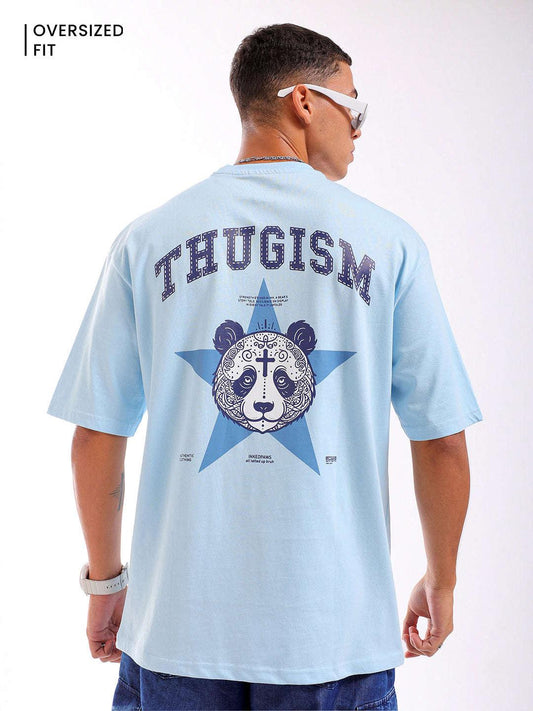 Men's Blue Oversized Fit Back Printed T-Shirt