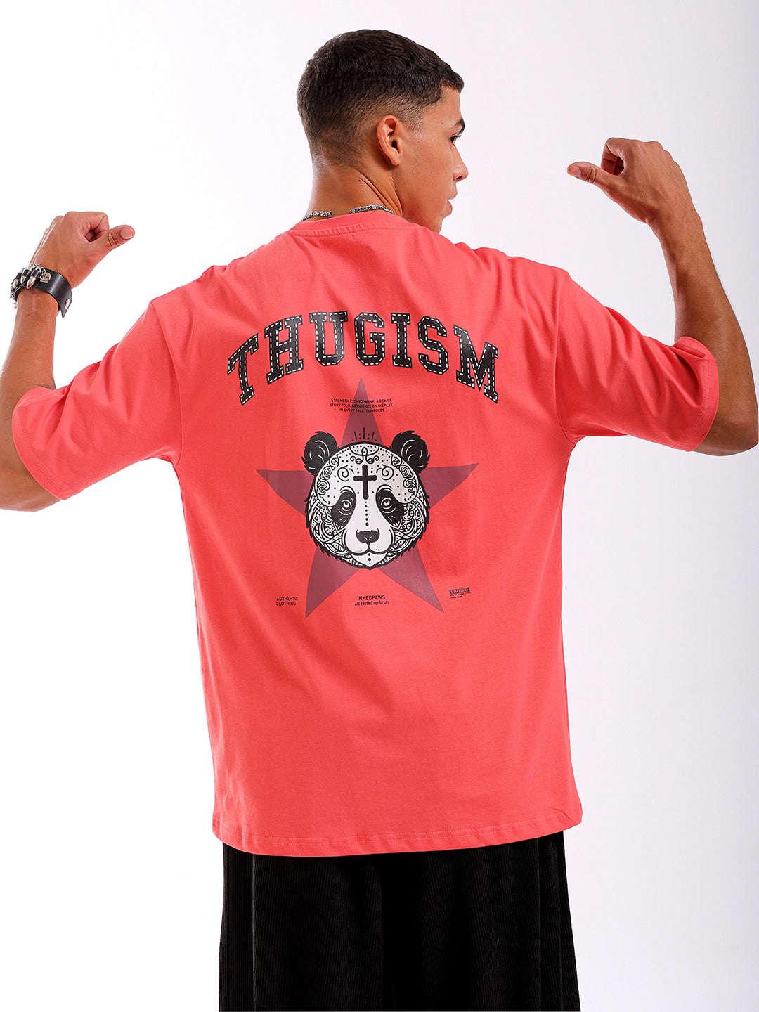 Men's Red Oversized Fit Back Printed T-Shirt