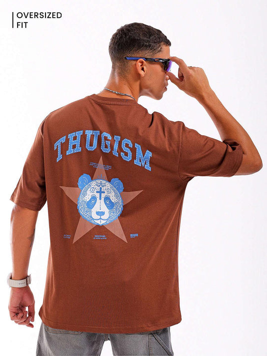 Men's Brown Oversized Fit Back Printed T-Shirt