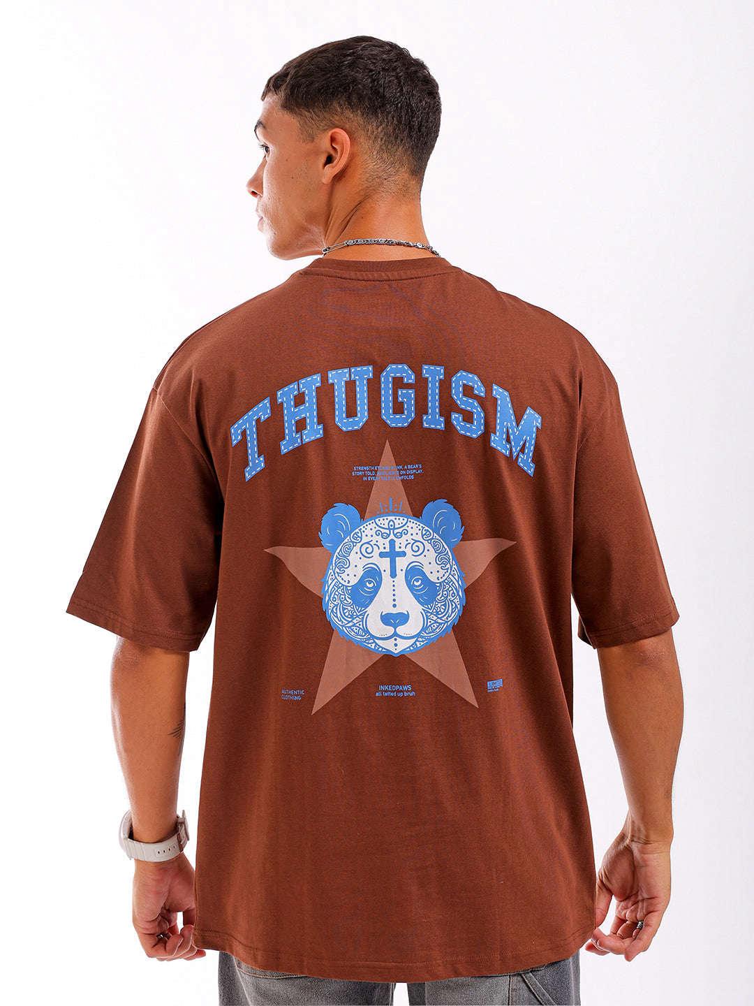 Men's Brown Oversized Fit Back Printed T-Shirt