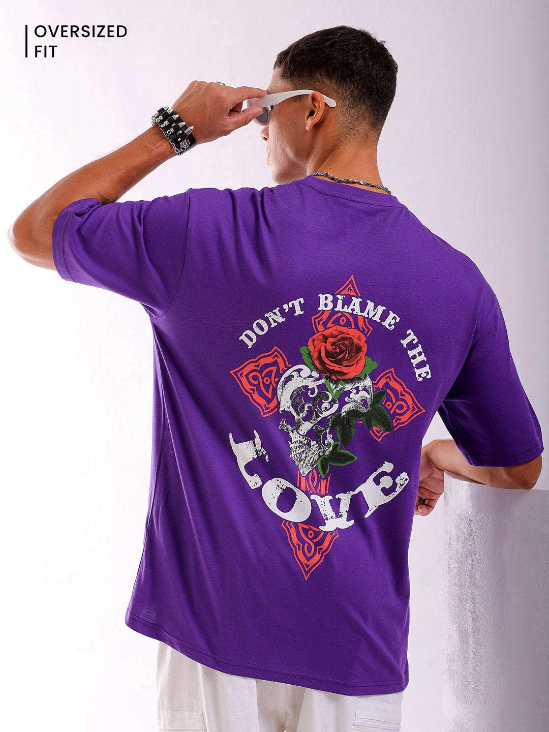 Men's Purple Oversized Fit Back Printed T-Shirt