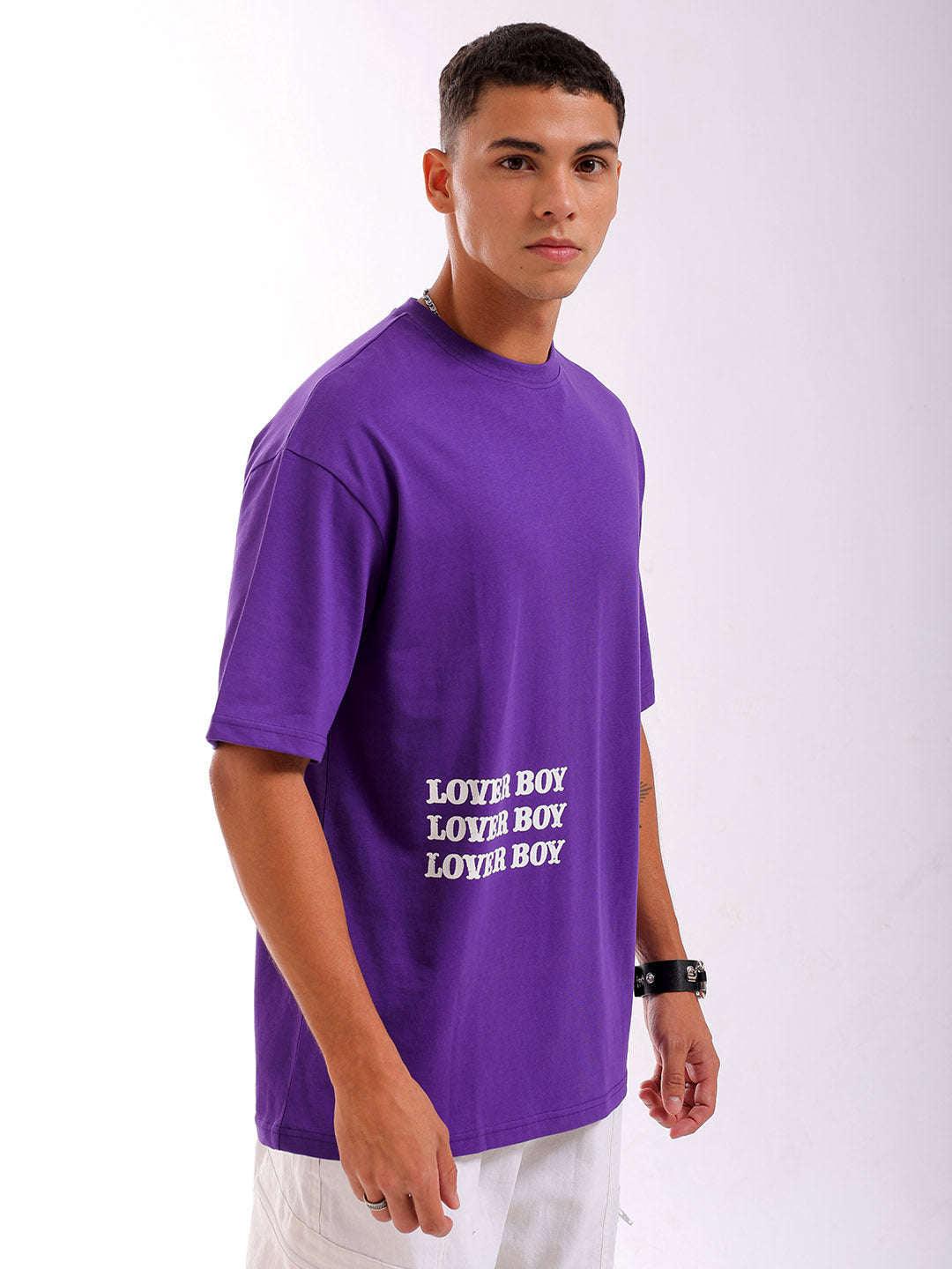 Men's Purple Oversized Fit Back Printed T-Shirt