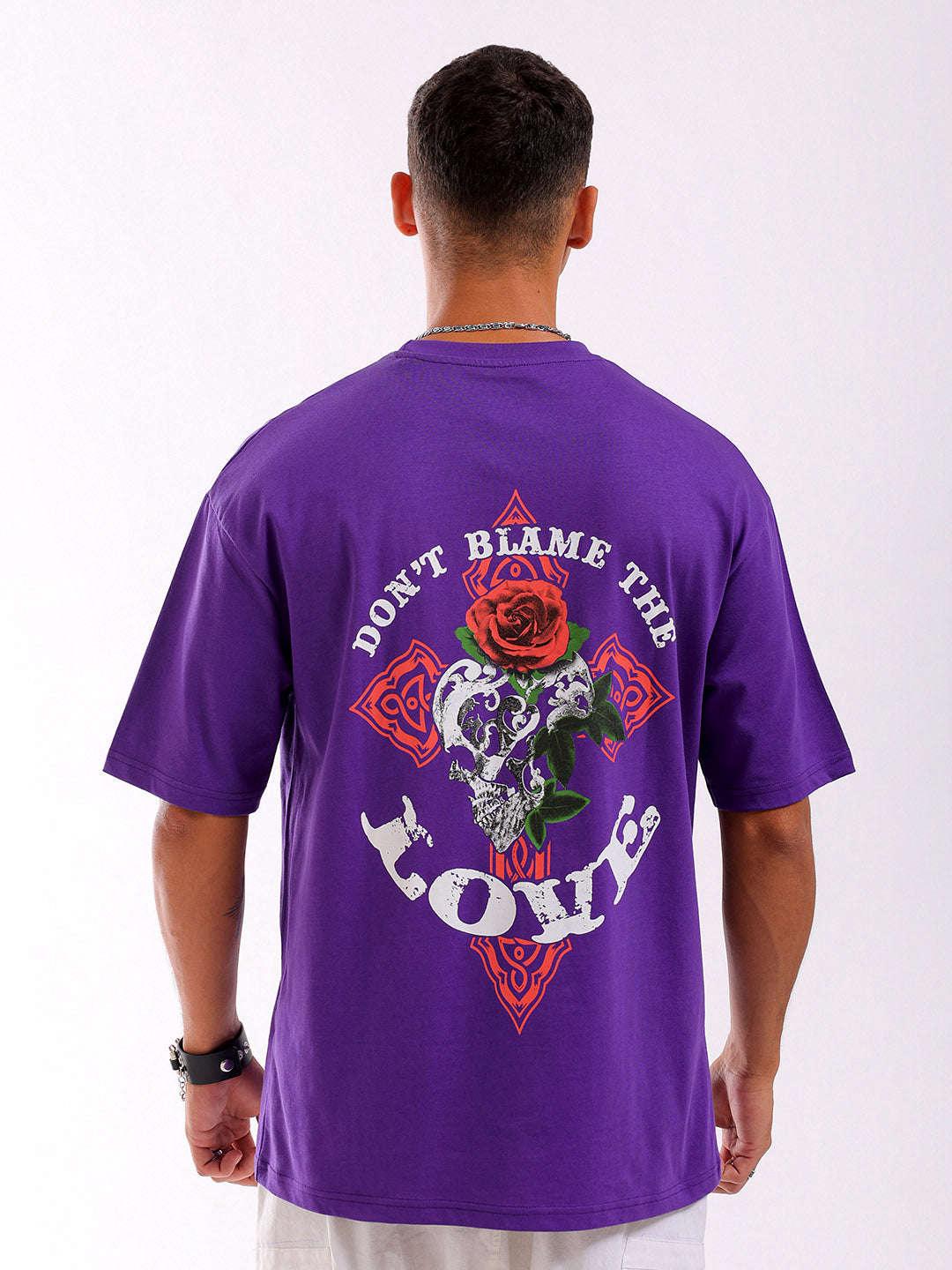 Men's Purple Oversized Fit Back Printed T-Shirt