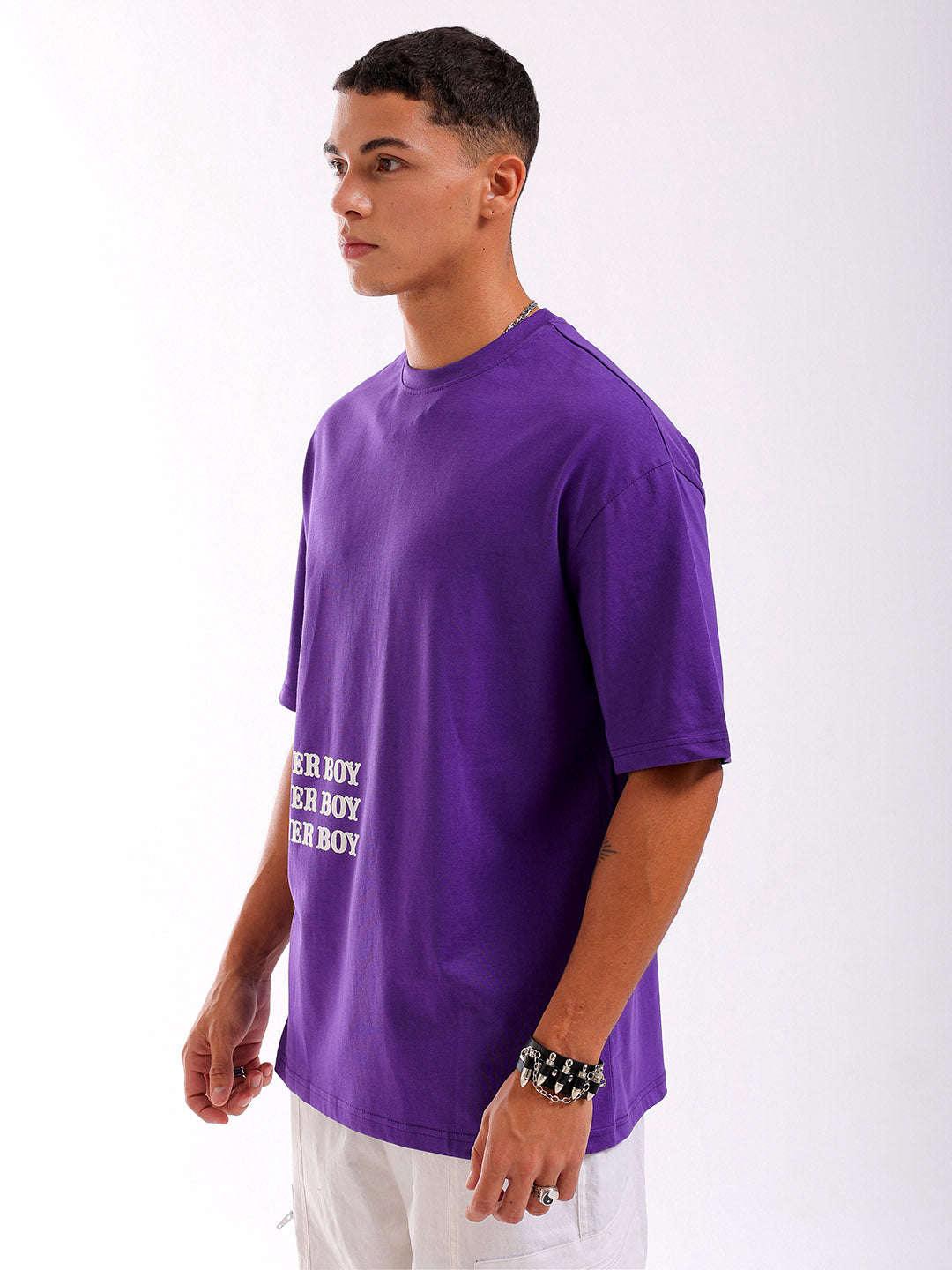 Men's Purple Oversized Fit Back Printed T-Shirt