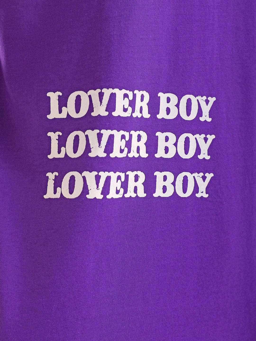 Men's Purple Oversized Fit Back Printed T-Shirt