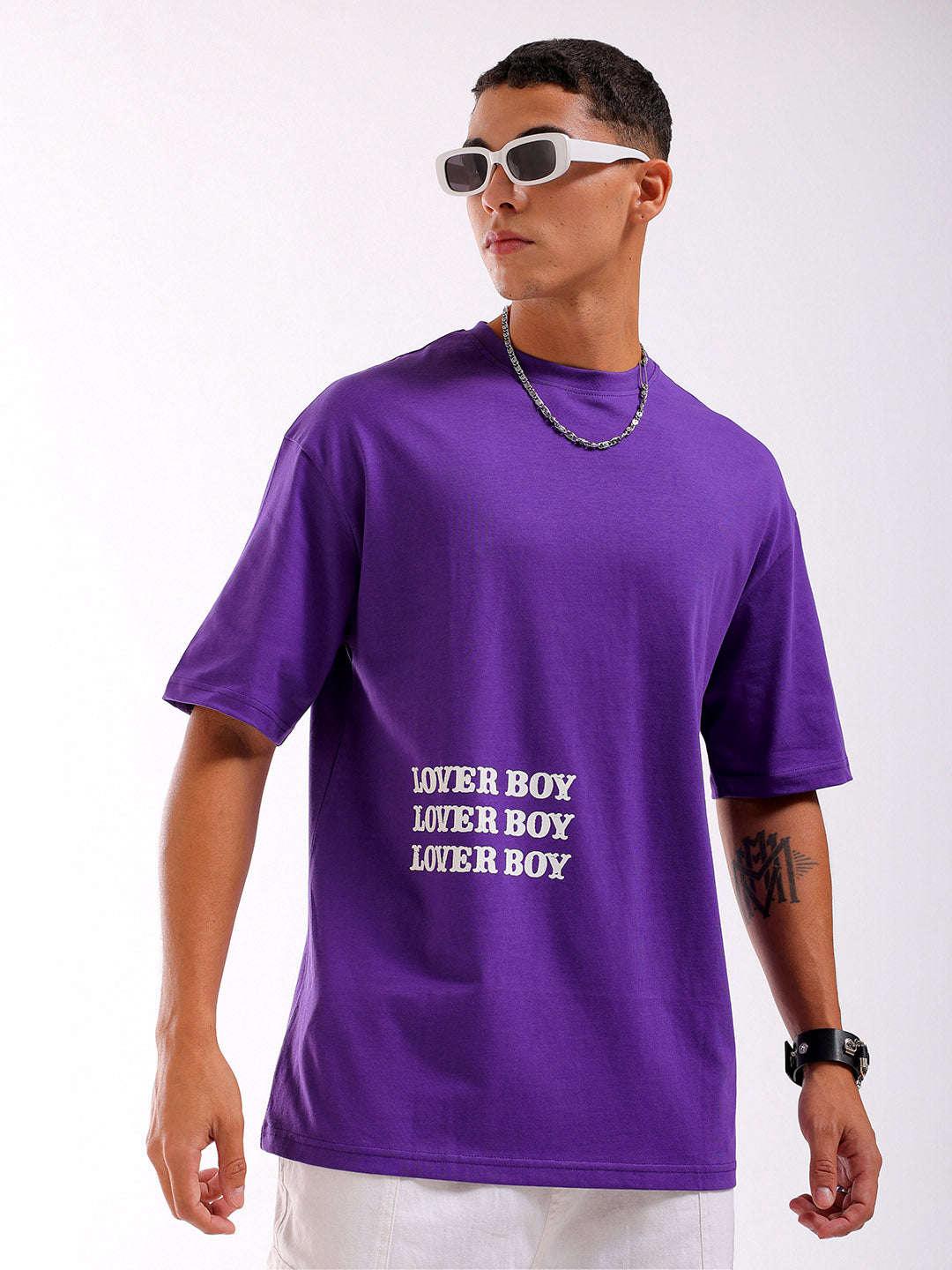 Men's Purple Oversized Fit Back Printed T-Shirt