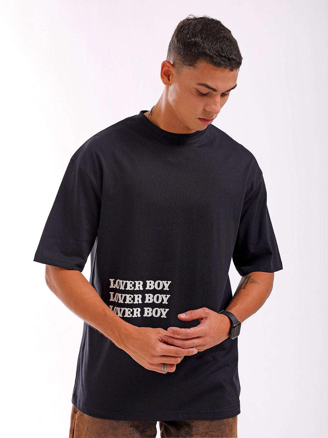 Men's Black Oversized Fit Back Printed T-Shirt