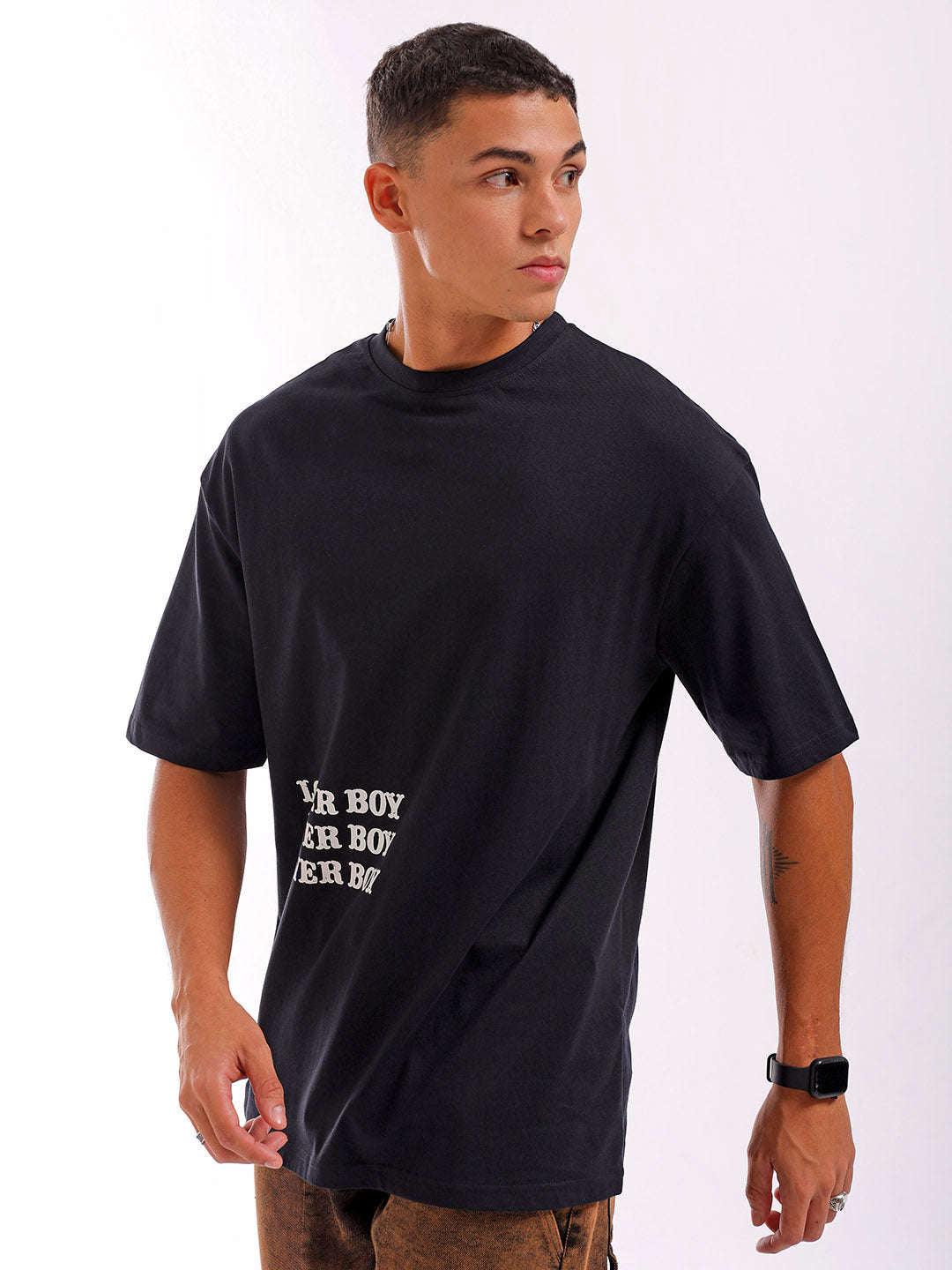 Men's Black Oversized Fit Back Printed T-Shirt