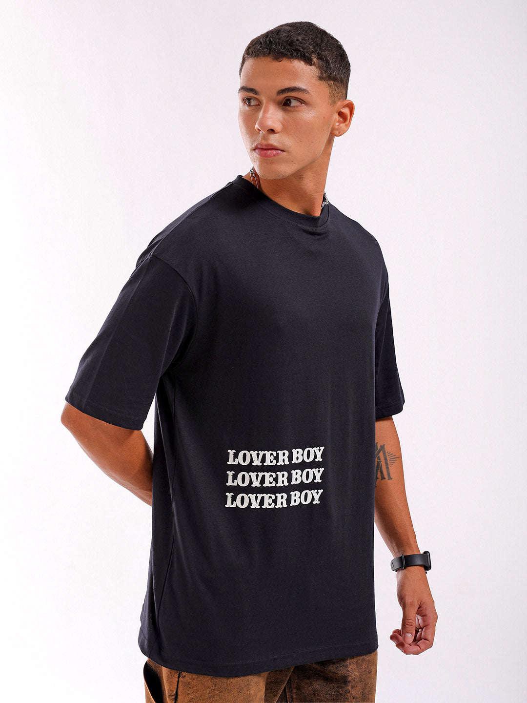 Men's Black Oversized Fit Back Printed T-Shirt