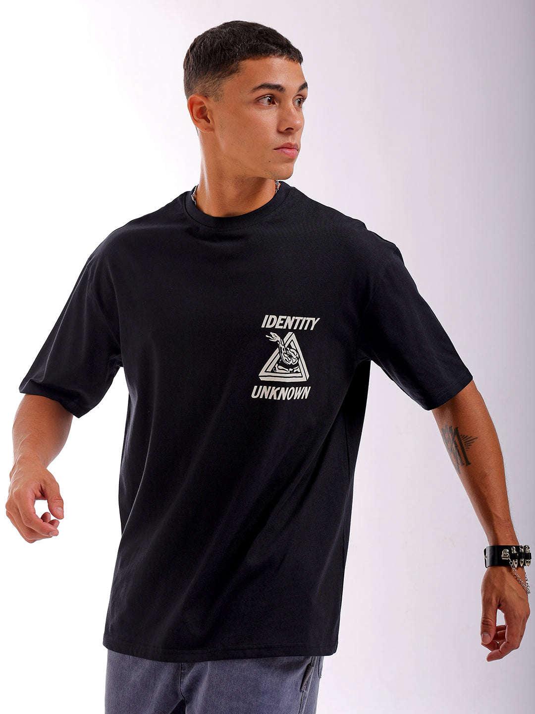 Men's Black Oversized Fit Back Printed T-Shirt