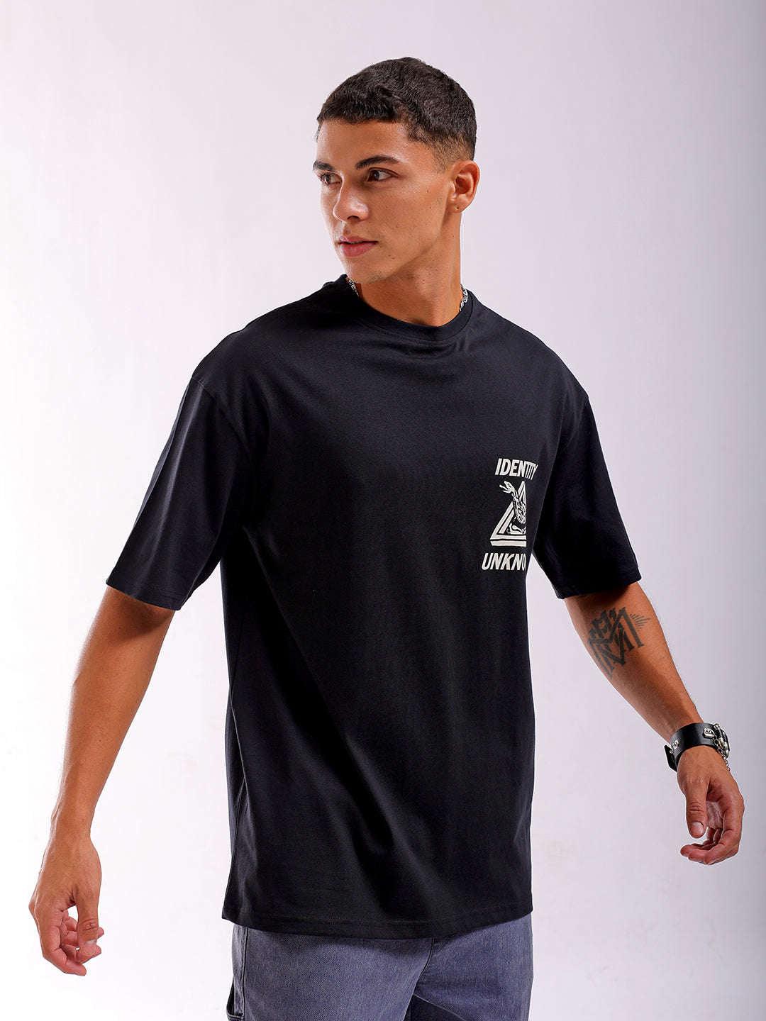 Men's Black Oversized Fit Back Printed T-Shirt