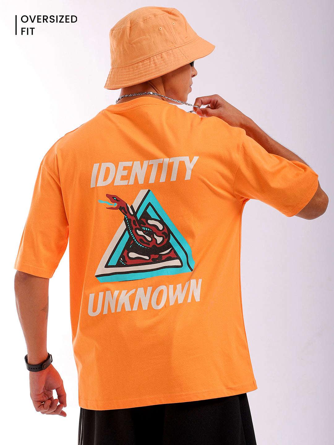 Men's Orange Oversized Fit Back Printed T-Shirt