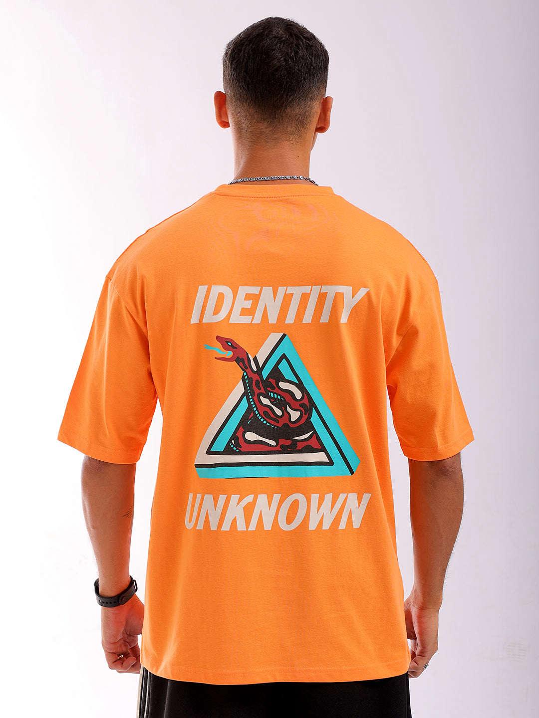 Men's Orange Oversized Fit Back Printed T-Shirt