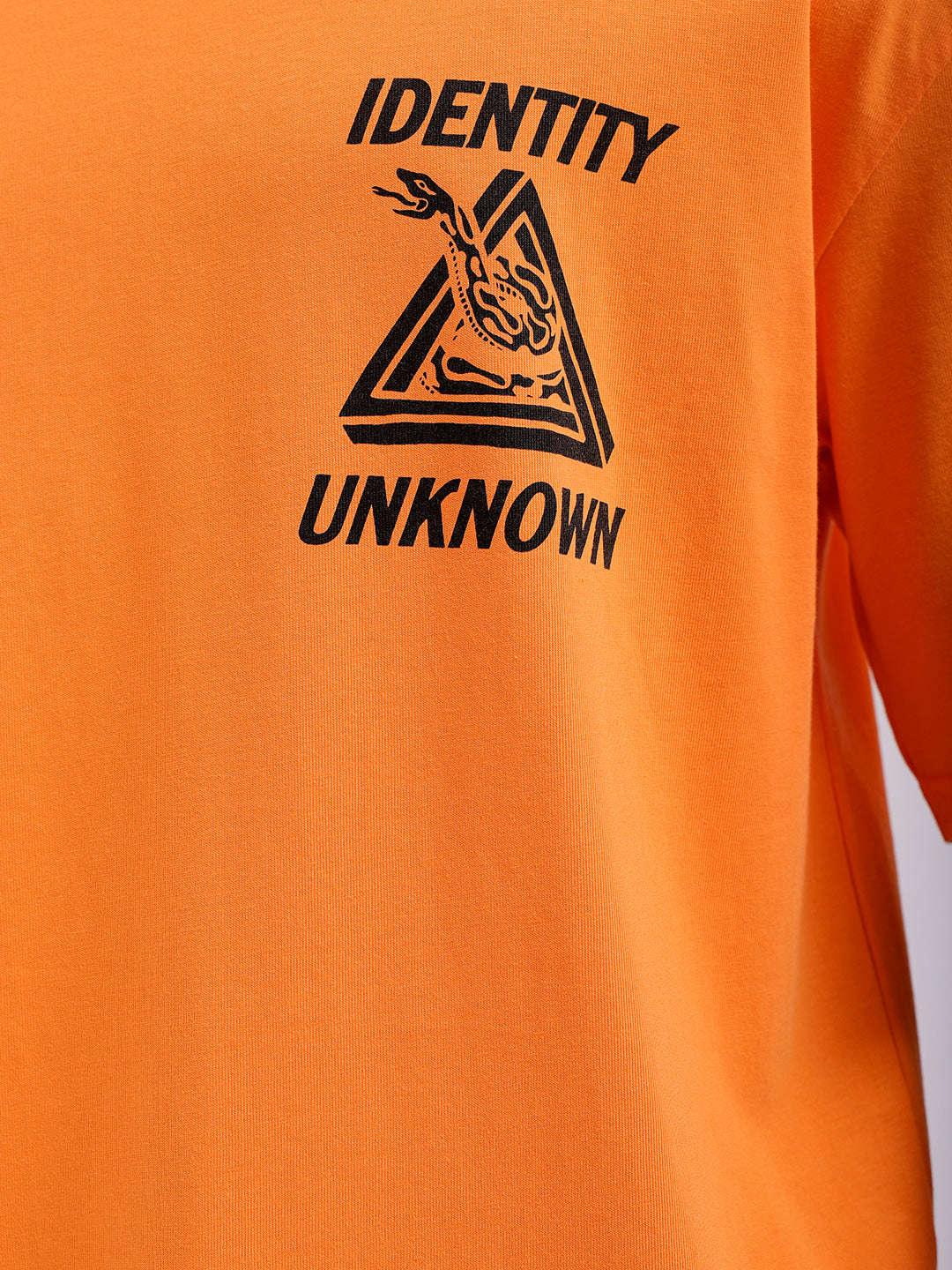 Men's Orange Oversized Fit Back Printed T-Shirt