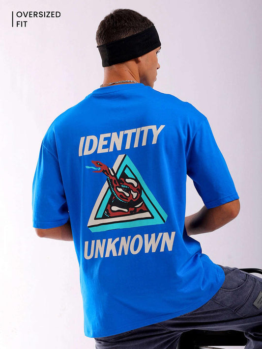 Men's Blue Oversized Fit Back Printed T-Shirt