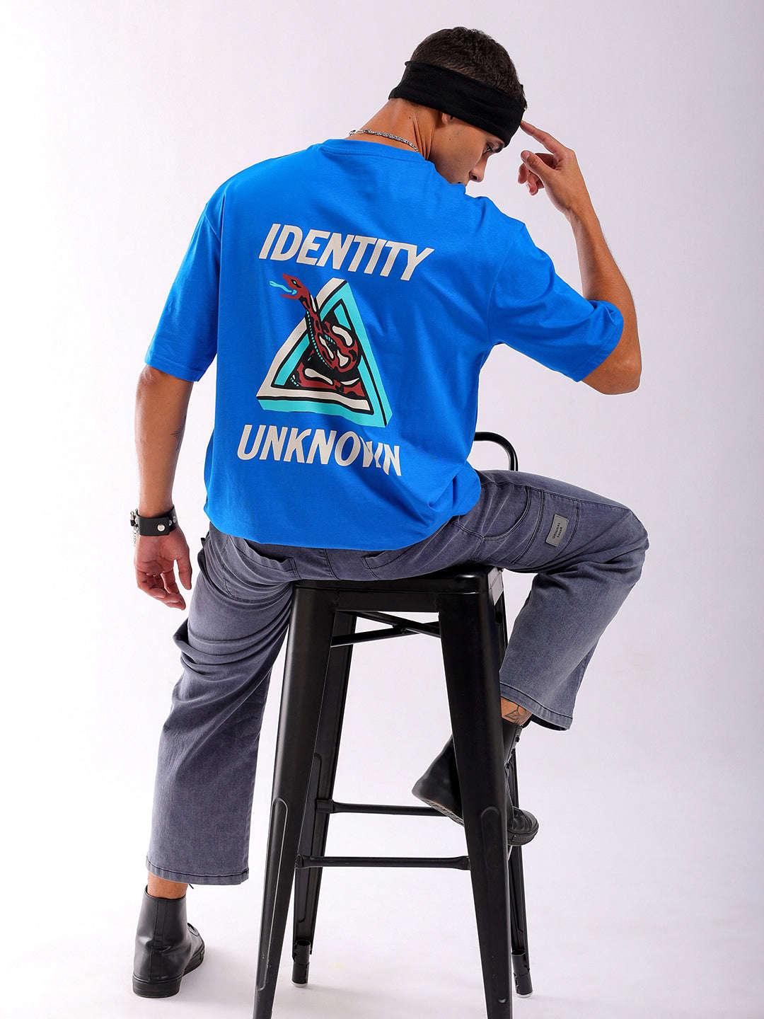 Men's Blue Oversized Fit Back Printed T-Shirt