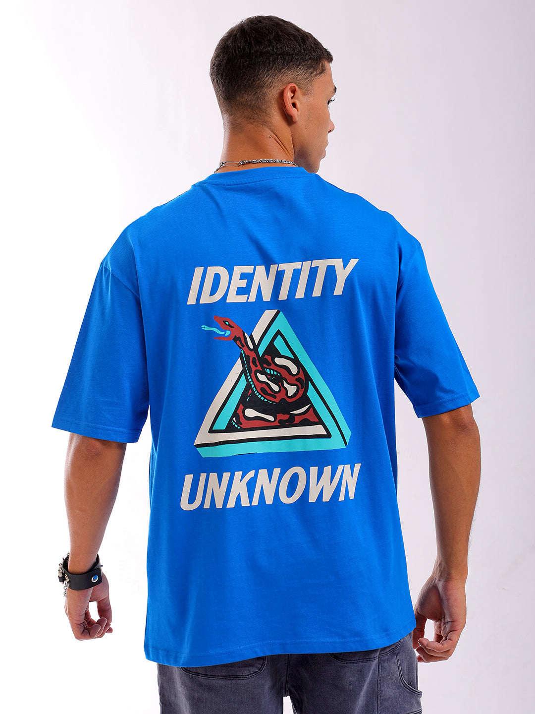 Men's Blue Oversized Fit Back Printed T-Shirt