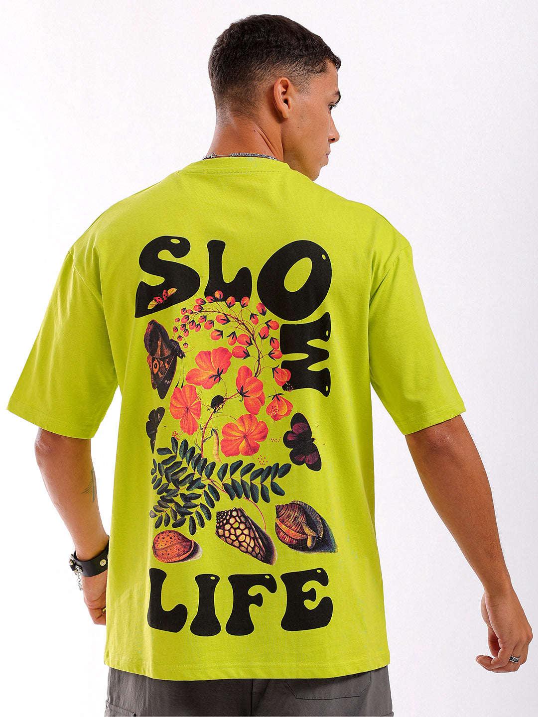 Men's Green Oversized Fit Back Printed T-Shirt