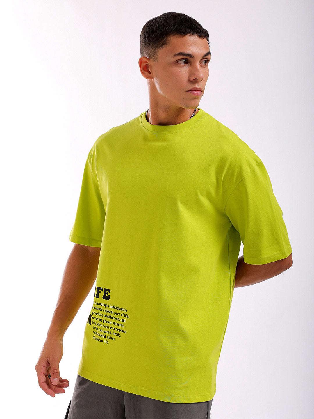 Men's Green Oversized Fit Back Printed T-Shirt