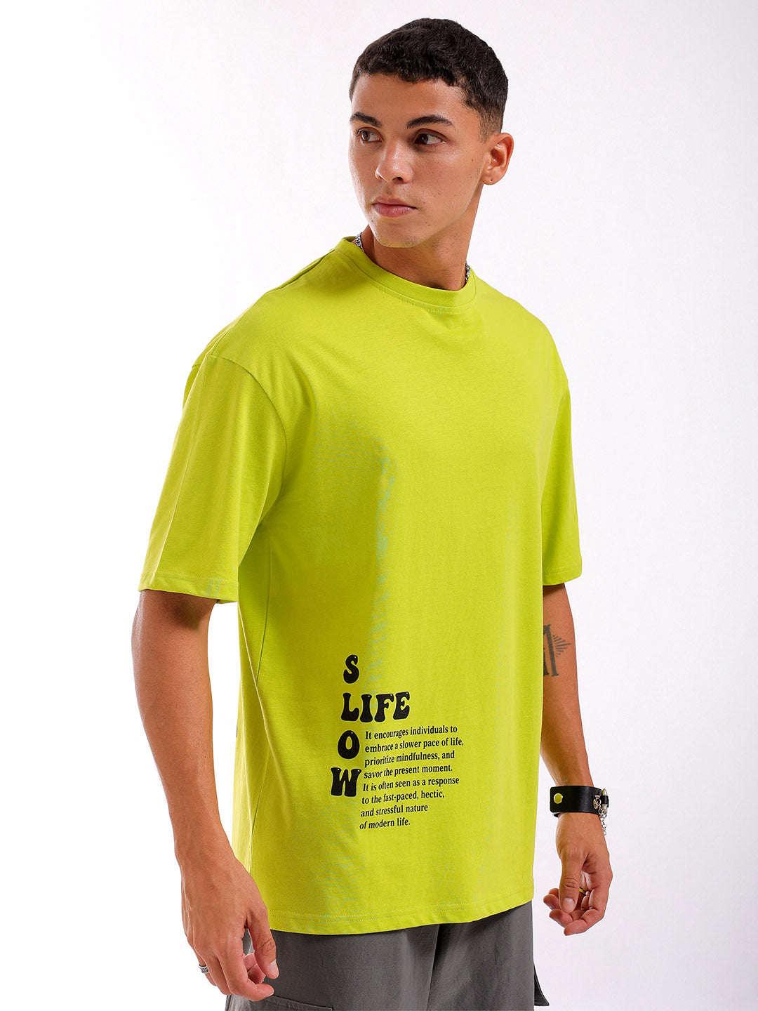 Men's Green Oversized Fit Back Printed T-Shirt