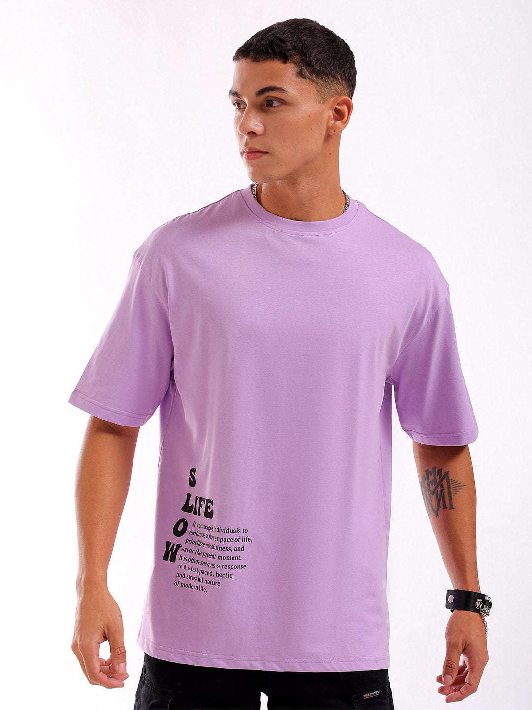 Men's Purple Oversized Fit Back Printed T-Shirt