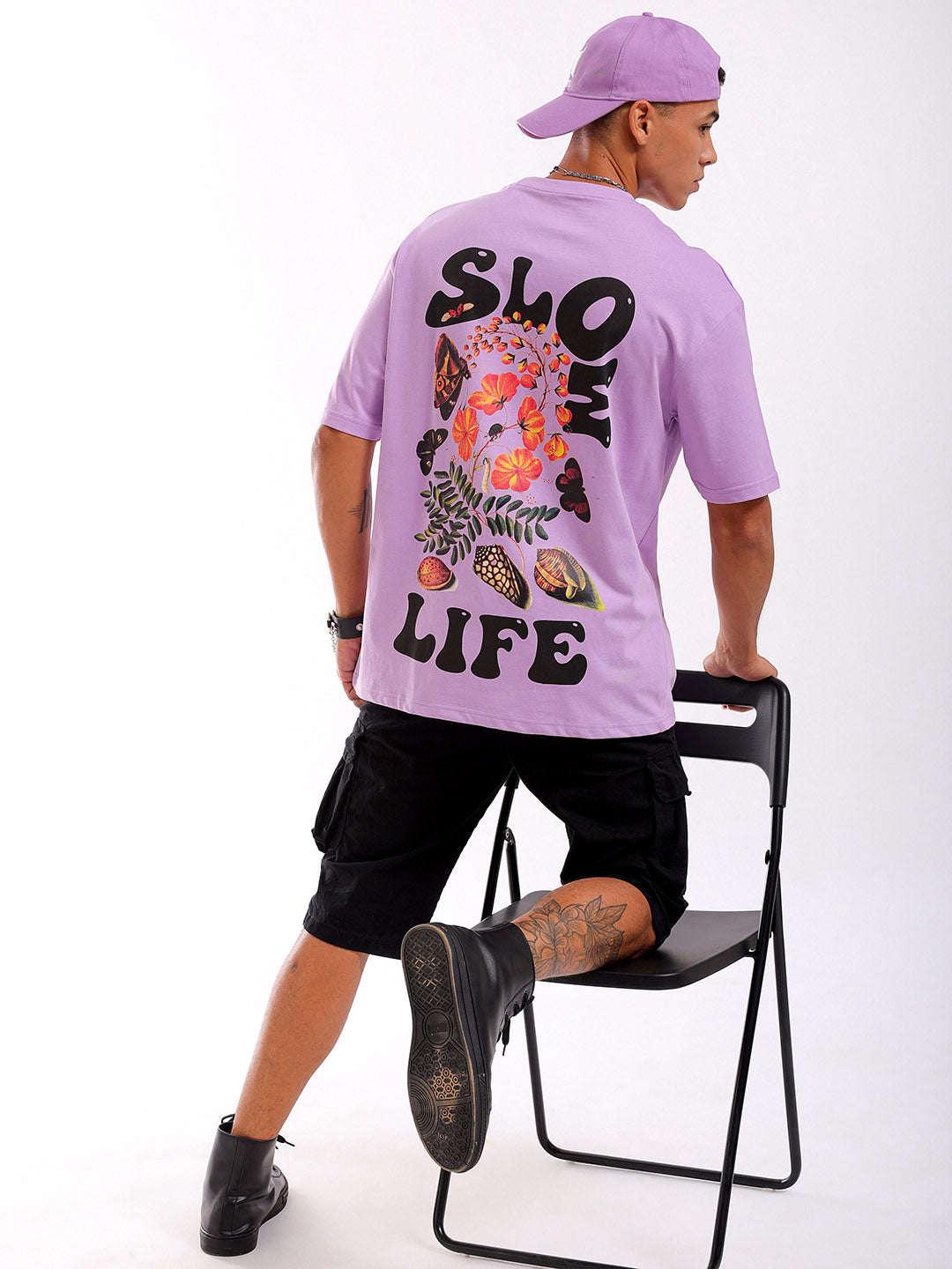 Men's Purple Oversized Fit Back Printed T-Shirt