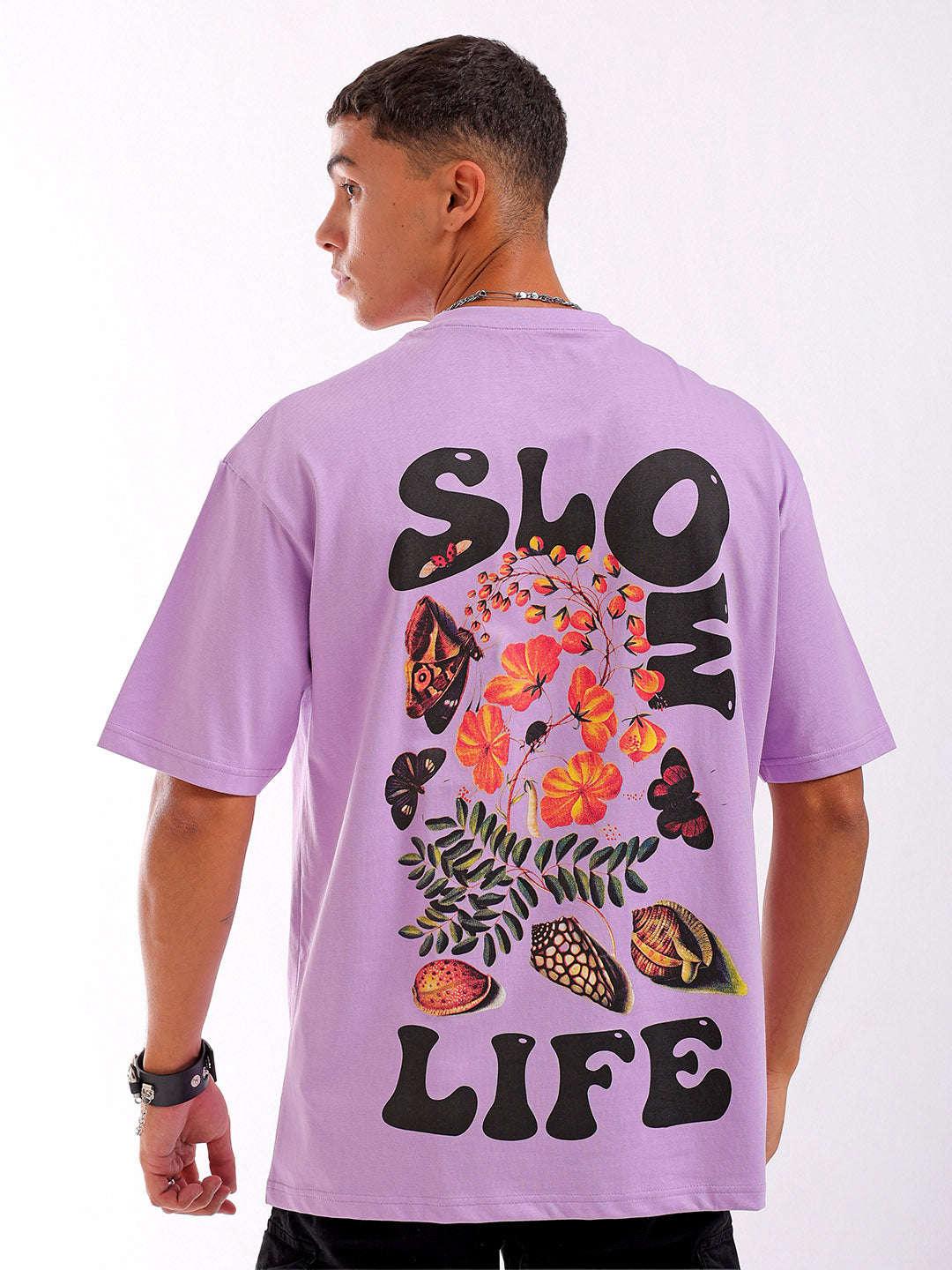 Men's Purple Oversized Fit Back Printed T-Shirt