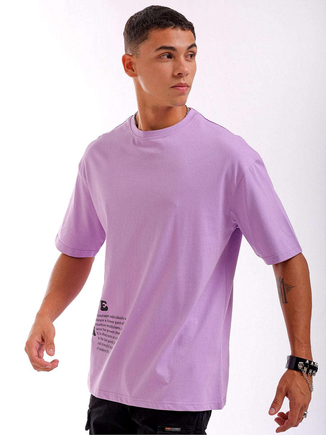 Men's Purple Oversized Fit Back Printed T-Shirt