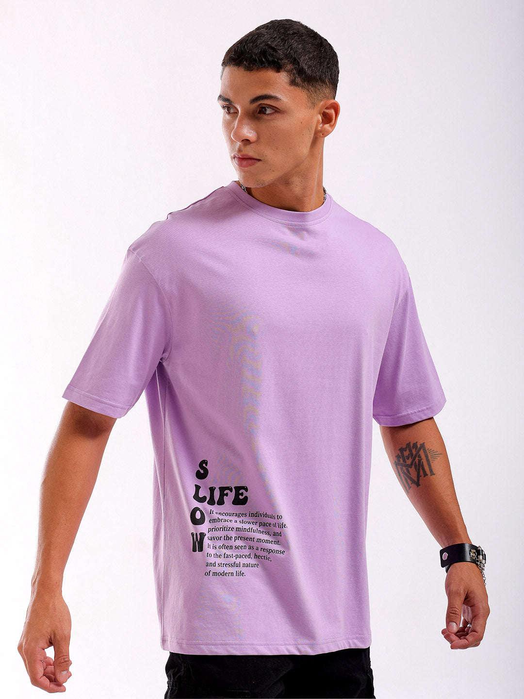 Men's Purple Oversized Fit Back Printed T-Shirt