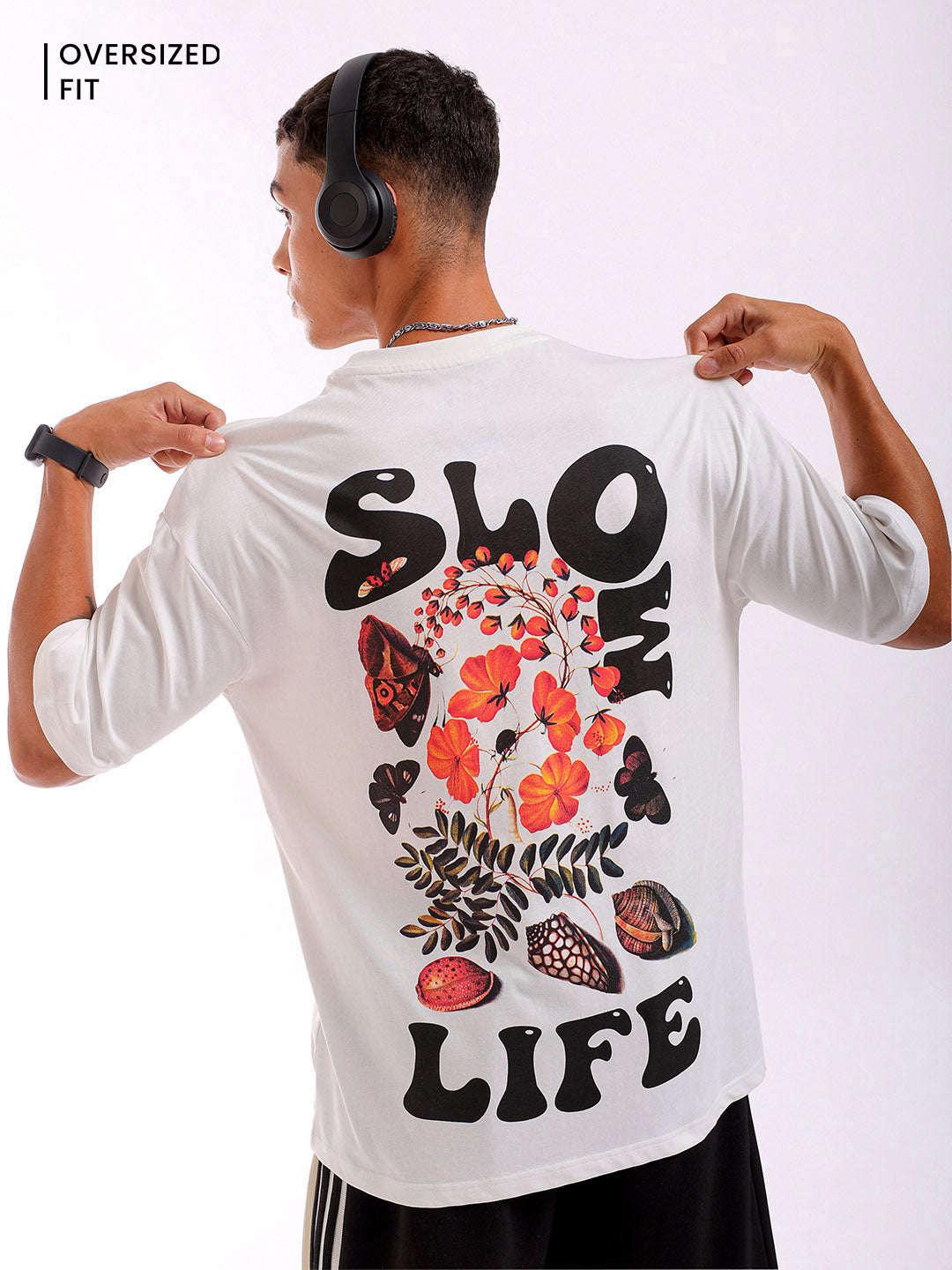 Men's White Oversized Fit Back Printed T-Shirt