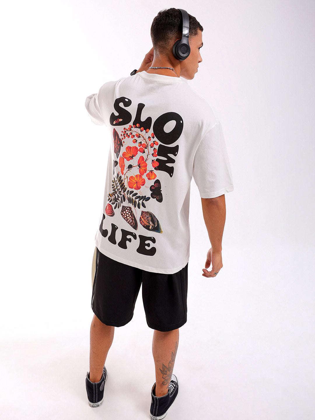 Men's White Oversized Fit Back Printed T-Shirt