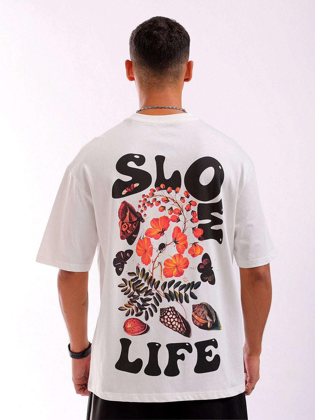 Men's White Oversized Fit Back Printed T-Shirt