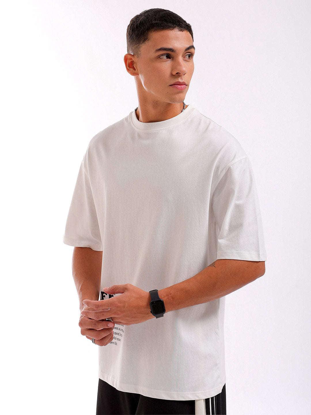 Men's White Oversized Fit Back Printed T-Shirt