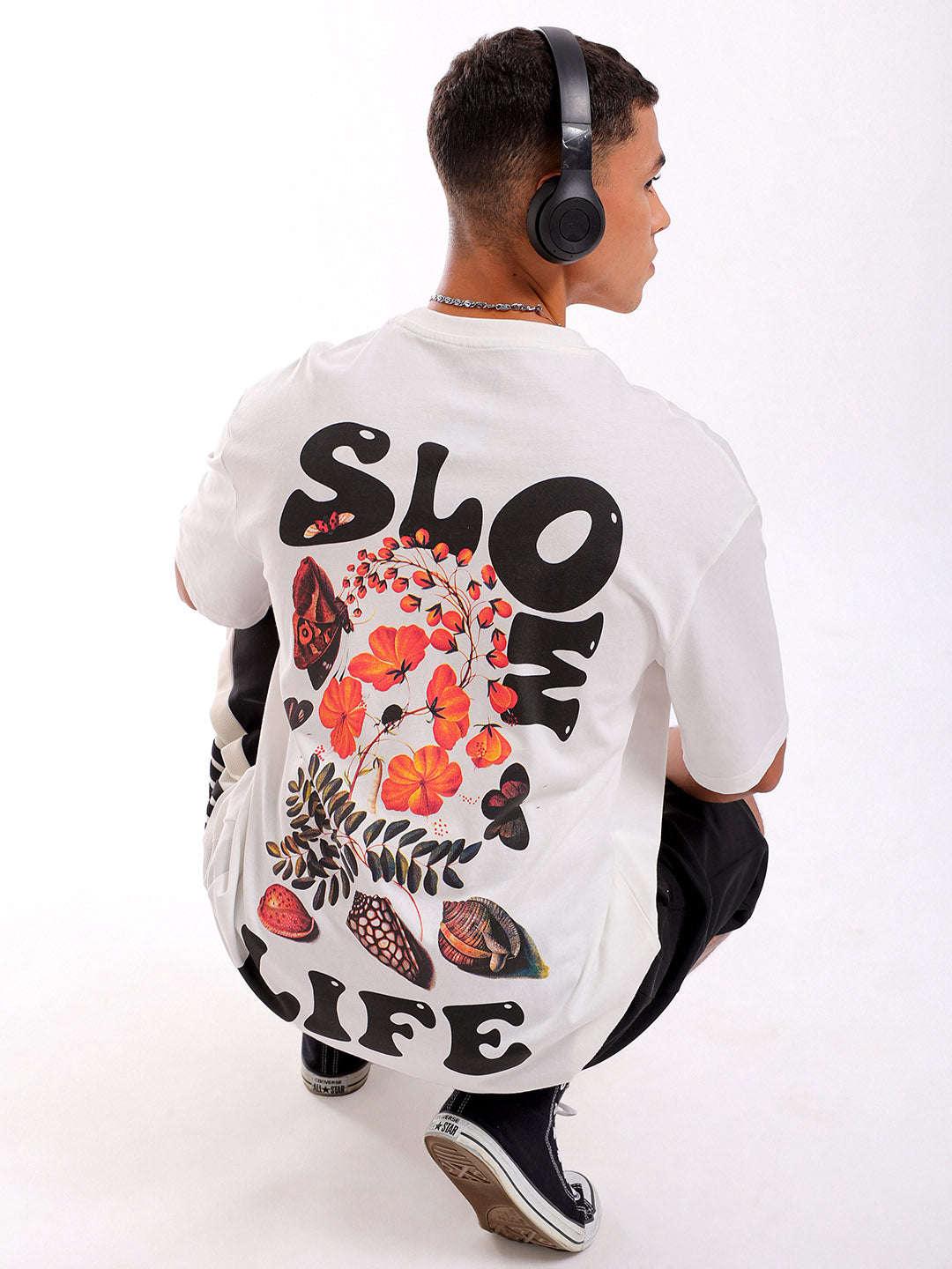 Men's White Oversized Fit Back Printed T-Shirt