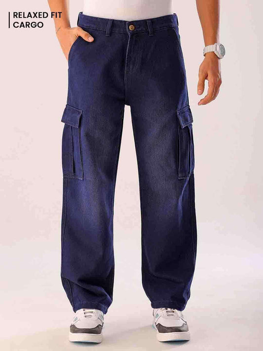 Men's Blue Solid G365 Relaxed Fit Cargo Denim