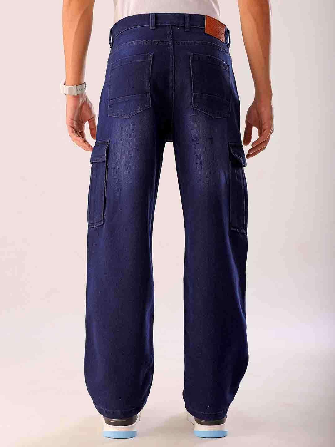 Men's Blue Solid G365 Relaxed Fit Cargo Denim