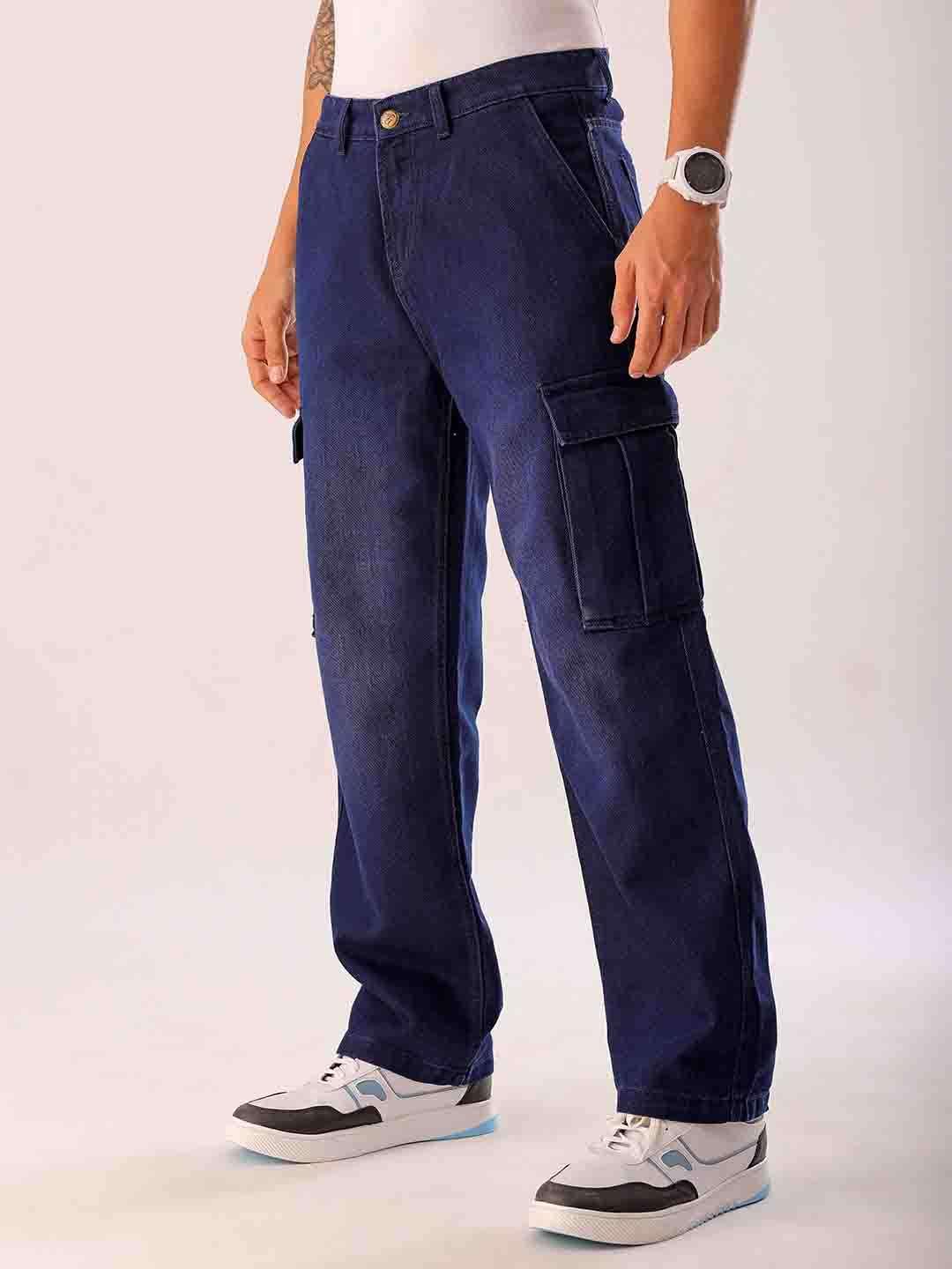 Men's Blue Solid G365 Relaxed Fit Cargo Denim