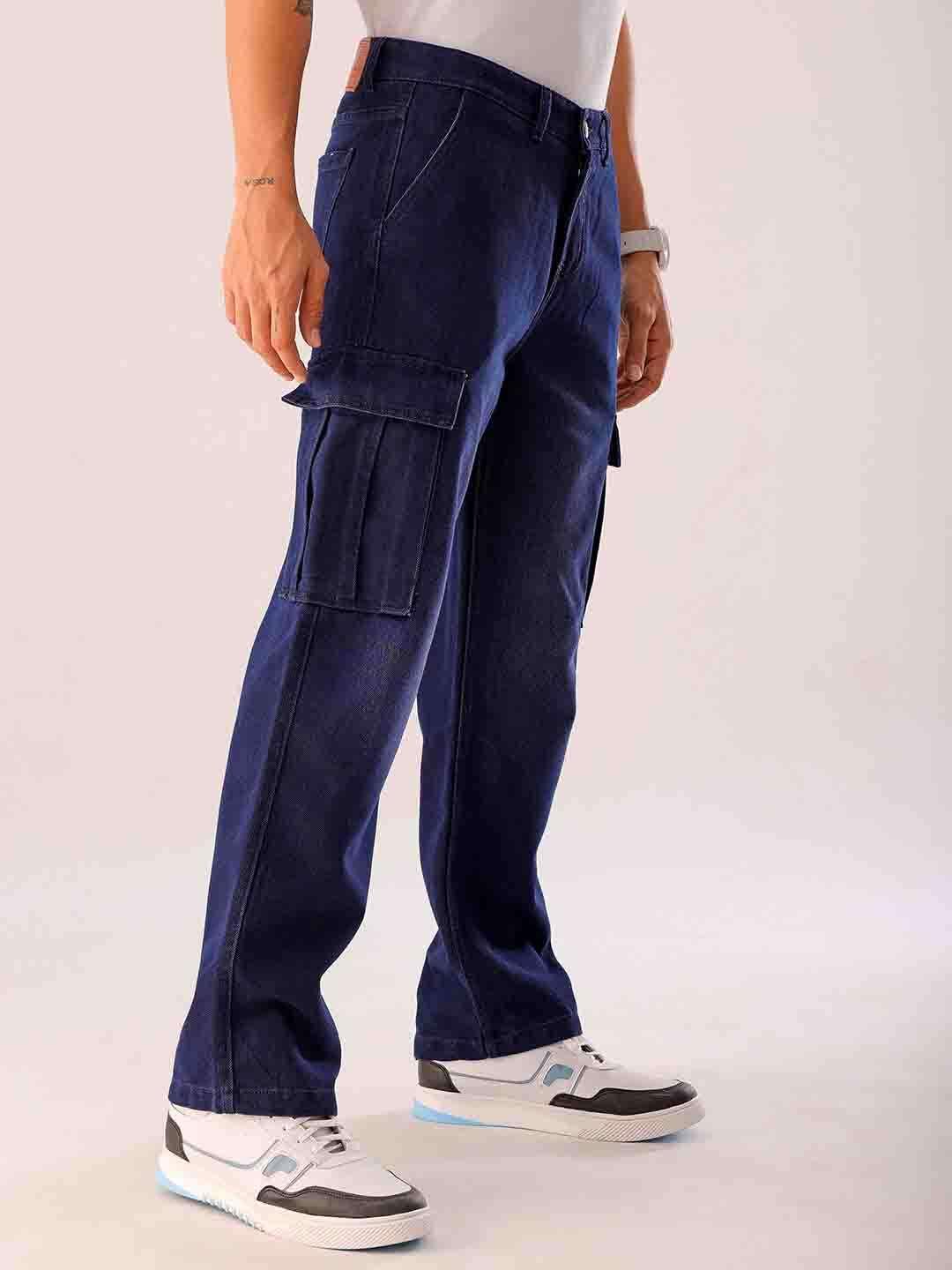 Men's Blue Solid G365 Relaxed Fit Cargo Denim